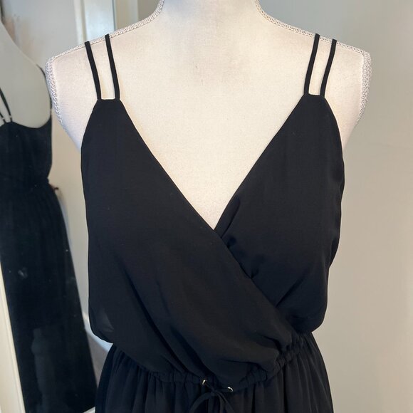 NWT Guess Black Double Strap Chiffon Maxi Dress, Size Large - Picture 2 of 16